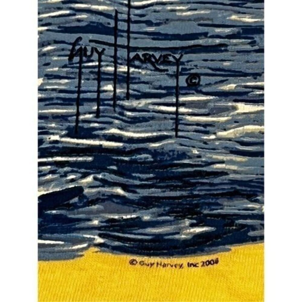 Vintage Guy Harvey Marlin Boat blue-Print Yellow Tee - Picture 7 of 8